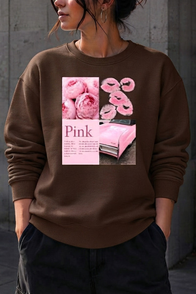 trendypassion Unisex Φούτερ με στάμπα PINKCAR και λαιμόκοψη ποδηλάτου