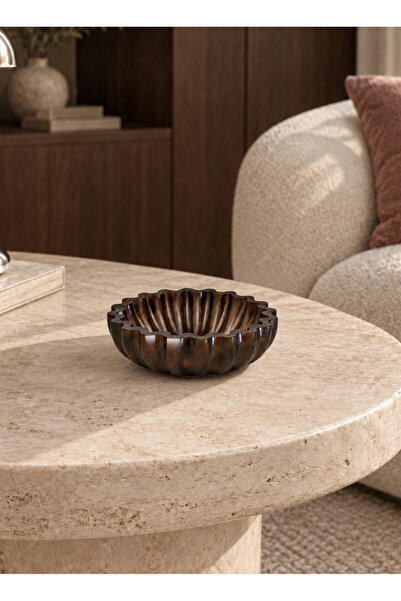 mindsoho Rusk Reçine Dekoratif Tabak | 15x4cm | Simli Koyu Kahve
