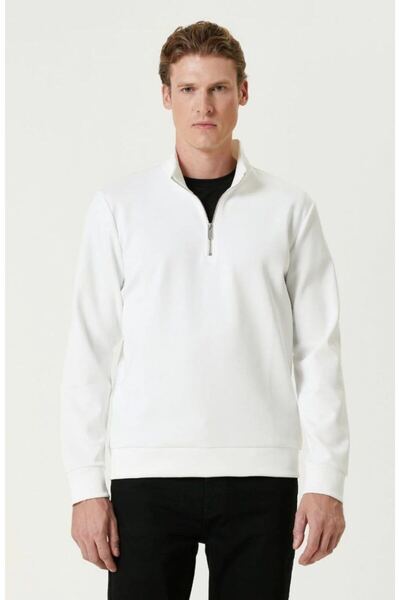 VELİZADE Men's Half Zipper Collared Sweatshirt 3 Thread Yarn Combed Cotton Lo...