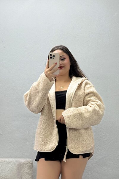 BELENDİR Women's Soft Stand Collar Zippered Jacket Beige