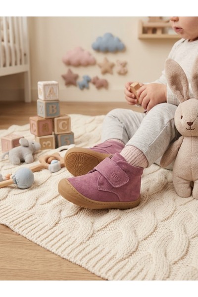 nuh kids Genuine Leather Pink Velcro Baby Girl Boots