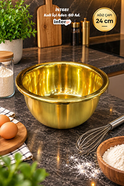İnterlife Gold Metal Hamur Karıştırma Kabı Derin Yoğurma Çırpma Yemek Hazırlı...
