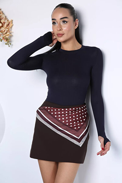 TOZLU Navy Blue Women's Crew Neck Lycra Blouse