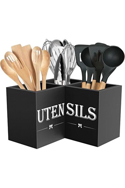 EXCEFORE Extra Large Kitchen Utensils Holder with 3 Compartments,Corner Utens...