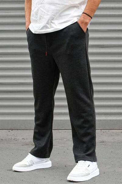 VELİZADE Men's Anthracite Sweatpants, Three-Thread Cotton, Baggy, Relaxed Cut...