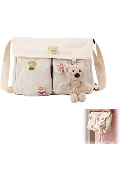 AZONEE Canvas Crossbody Bag, Cute Messenger Bag with Pins and Pendant, Casual...