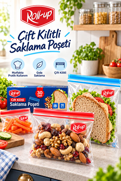 Roll-Up Çift Kilitli Buzdolabı ve Gıda Saklama Poşeti 0,4 L + 1 L 15+15 Adet ...