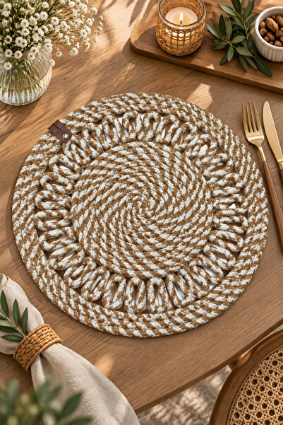 MaVaux Decorative Single Placemat Patterned Tricot Model Round American Style...