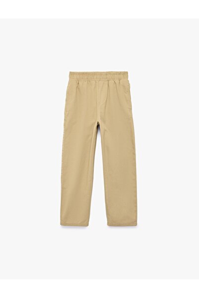 Koton Cotton Gabardine Trousers with Elastic Waist and Pockets