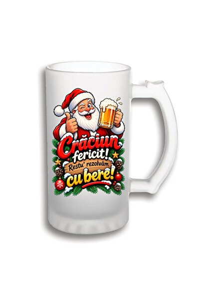 peGiftuiala Halbă Bere Personalizată 500 ml – Crăciun Fericit! Restu’ Rezolvă...
