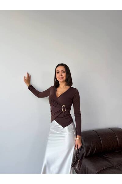 ELBEY Double-Breasted Collar Buckle Long Sleeve Blouse