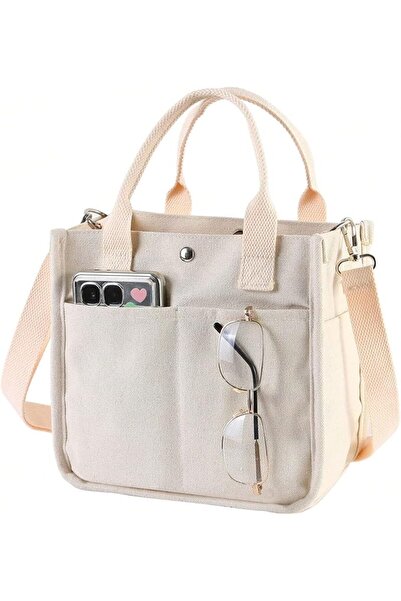Generic Canvas Tote Shoulder Bag – Multi-Pocket Large Capacity Handbag with C...