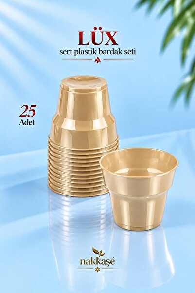 nakkaşée 25'li 180 cc Gold Renk LÜX SERT PLASTİK Parti Bardak Doğum Günü Sunu...