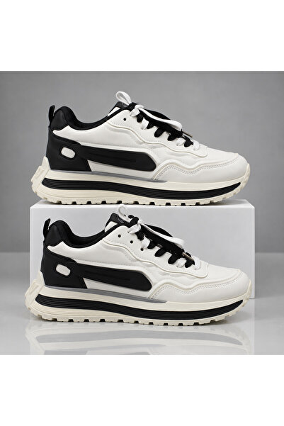HARD STONE Men's White Color-Block Lace-Up Retro Chunky Sneakers