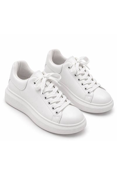 GNY AYAKKABI Gny Women's White Thick Sole Lace-Up Casual Sneaker Shoes