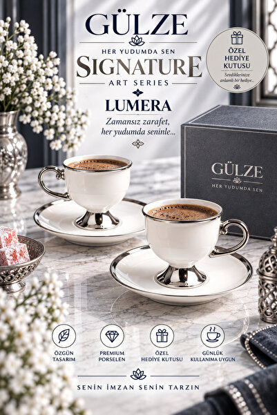 GÜLZE Signature / Art Series / Lumera Model 2-Person Coffee Cup Set (Fine Bon...