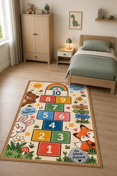 Viva Home Çok Renkli Sayı Temalı Dijital Baskılı Çocuk Halısı VH374