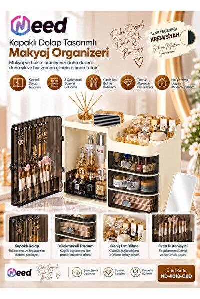 Need Kapaklı Dolap Tasarımlı 3 Çekmeceli Makyaj Organizeri ve Takı Düzenleyic...