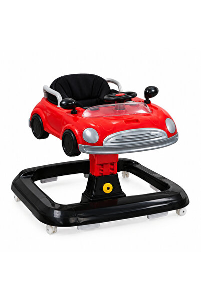 Bukela Red car-design baby walker with a black seat, steering wheel, and blac...