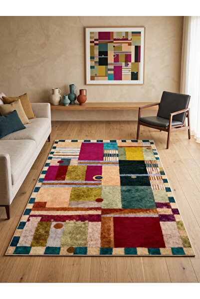 Rose'n Home ARTE VN178 Modern Soyut Geometrik Desenli Renkli Salon Mutfak Kor...