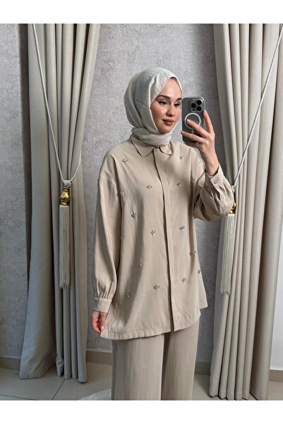 Nuss 1064 Taş İşlemeli Pantolonlu Takım Kumsal