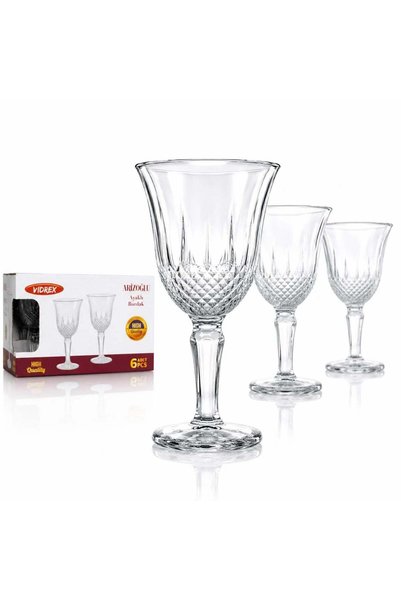 JML Pahar din Sticlă cu Picior 10cm, Model Cristal Embosat, 6/set Transparent