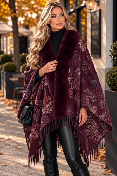 Sienna Fashion Πόντσο κάπα με γούνα