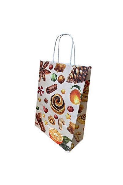 OEM PAPER BAG TWISTED HANDLE 32 x 12 x 41 CM WHITE CAKES CHRISTMAS PAPIROTI