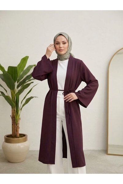 Lunsera Store Belted Dabıl Fabric Kimono -Burgundy