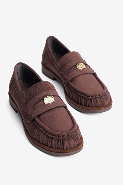 Mubiano Women's Suede Loafer with Drawstring Detail and Gold Accessories, Mit...