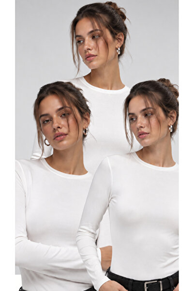 Ladima Women's 3-Piece White Crew Neck Bodysuit