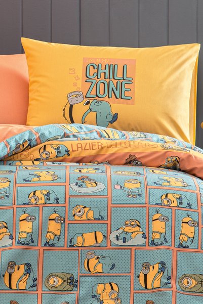 Puffy Minions Lazy 100% Cotton Single Licensed Duvet Cover Set - Blue