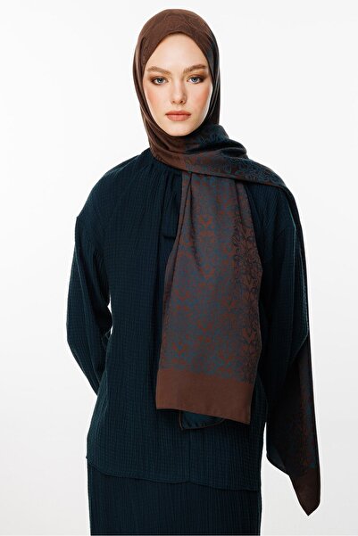 Mooncorn Nora Pattern Double-Sided Shawl Bitter Coffee-Petrol Blue