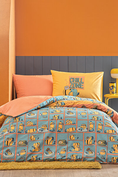 Puffy Minions Lazy 100% Cotton Single Duvet Cover Set - Blue