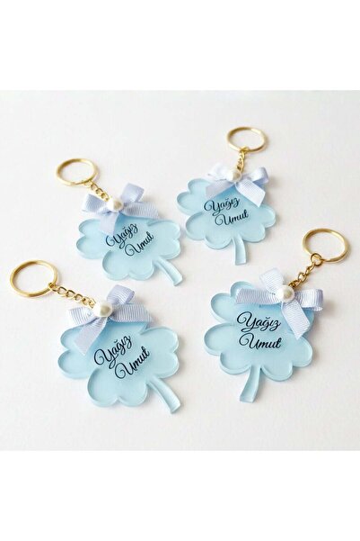 Mekece Baby Candy Gift Bebe-339M Four Heart Leaves Clover Blue Plexi Keychain