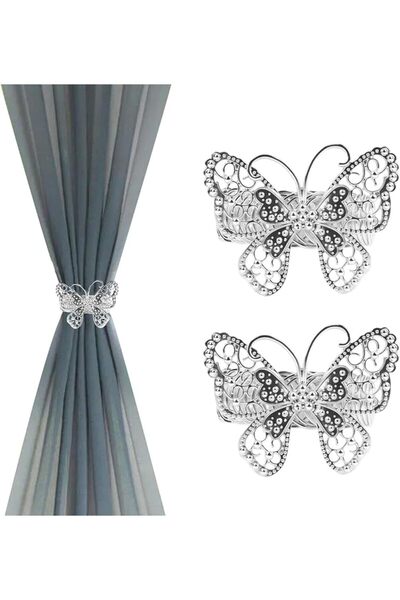 Yelajoy 2pcs Silver Butterfly Curtain Tiebacks Small Metal Drapery Holdback C...