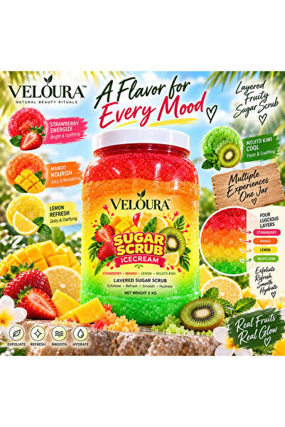 Veluora SUGAR SCRUB ICE CREAM 5KG – MULTI-FLAVOR EXFOLIATING SCRUB FOR HANDS, FEET & BODY