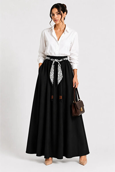 nazzain تنورة من قماش الجبردين مع وشاح