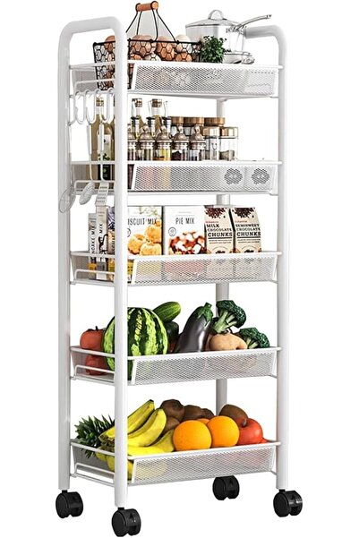 OYDAS Fruit Vegetable Basket Storage Cart 5 Tier Snack Cart Stackable Metal M...