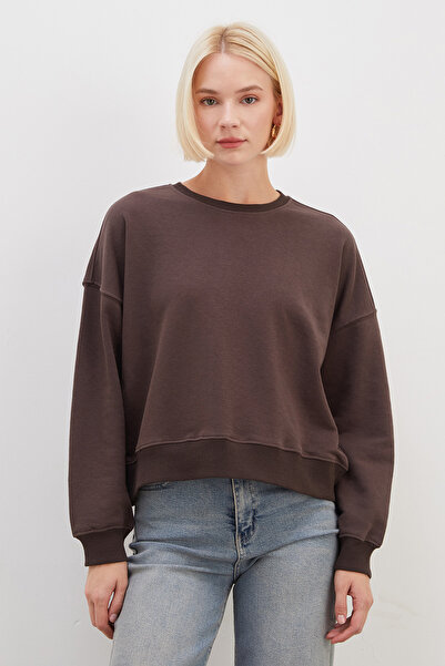 Fulla Moda 3 Threaded Basic Crew Neck Sweatshirt Without Embellishments