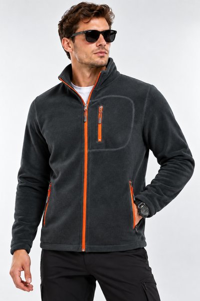 GENIUS STORE Polar unisex cu fermoar complet, 3 buzunare, anti-pilling, rezistent la frig, pentru sport, pentru bărbați și femei, polar simplu