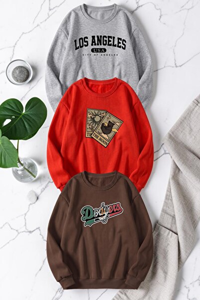 uyguntarz Unisex Mixed Printed Crew Neck Sweatshirt Set – Pack of 3