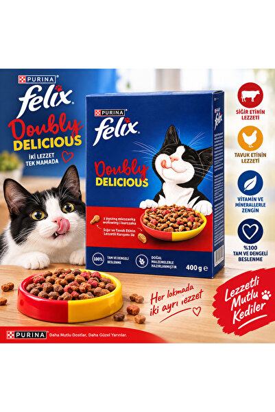 PURINA NESTLE Felix Doubly Delicious Sığır ve Tavuk Etli Yetişkin Kuru Kedi M...