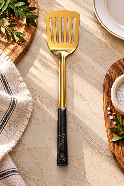 Moreva Gold Servis Spatulası 37 cm Mermer Desenli Paslanmaz Çelik 304 Kalite 18/10