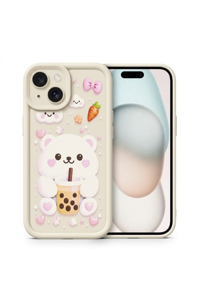 Nezih Case İphone 15 ile Uyumlu Kamera Korumalı Sevimli Desenli Silikon Kılıf