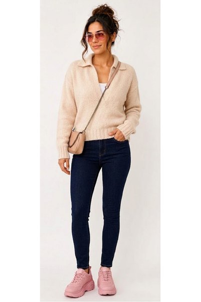 AÇELYA TEKSTİL The Sweetest Thing of the New Season Polo Collar Women's Knitwear "The Energetic Color of the Season + Soft Texture + Everyday Elegance"