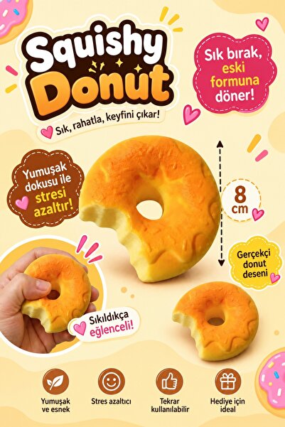 Nandy Kids Donut Squishy 8 cm Sukuşi Yumuşak Sık Bırak Stres Oyuncağı Esnek S...