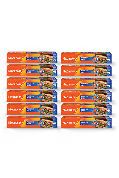 MACROMAX 12 pachete de pungi medii pentru frigider/congelator, 24x38cm, 75 bu...