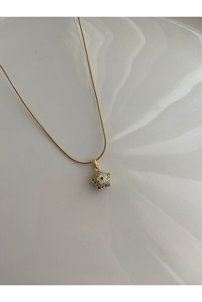 Anetta Jewelry Kadın altın renk yıldız nazar boncuklu çelik kolye(40cm)