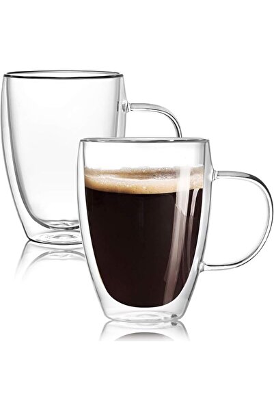 Generic Double Walled Glass Coffee Mugs with Handle, Borosilicate Glass, Clea...
